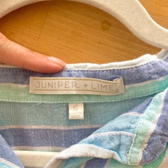 Juniper + Lime - Blue Striped Button Down Long Sleeve Cotton Shirt - Picture 5 of 6